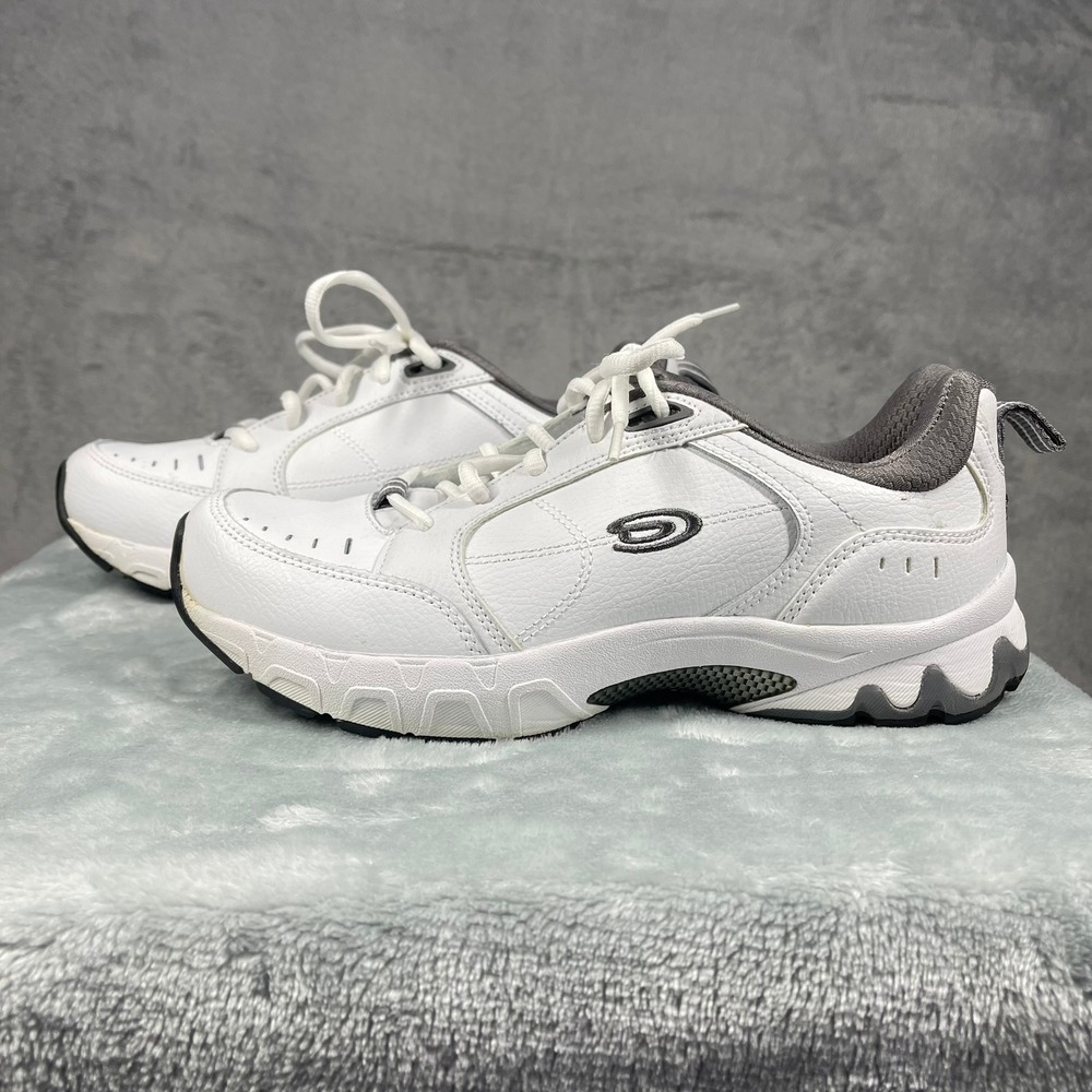 Dr. Scholl's Mens 9W White Grey Athletic Leather Walking  Comfort Shoes Sneakers